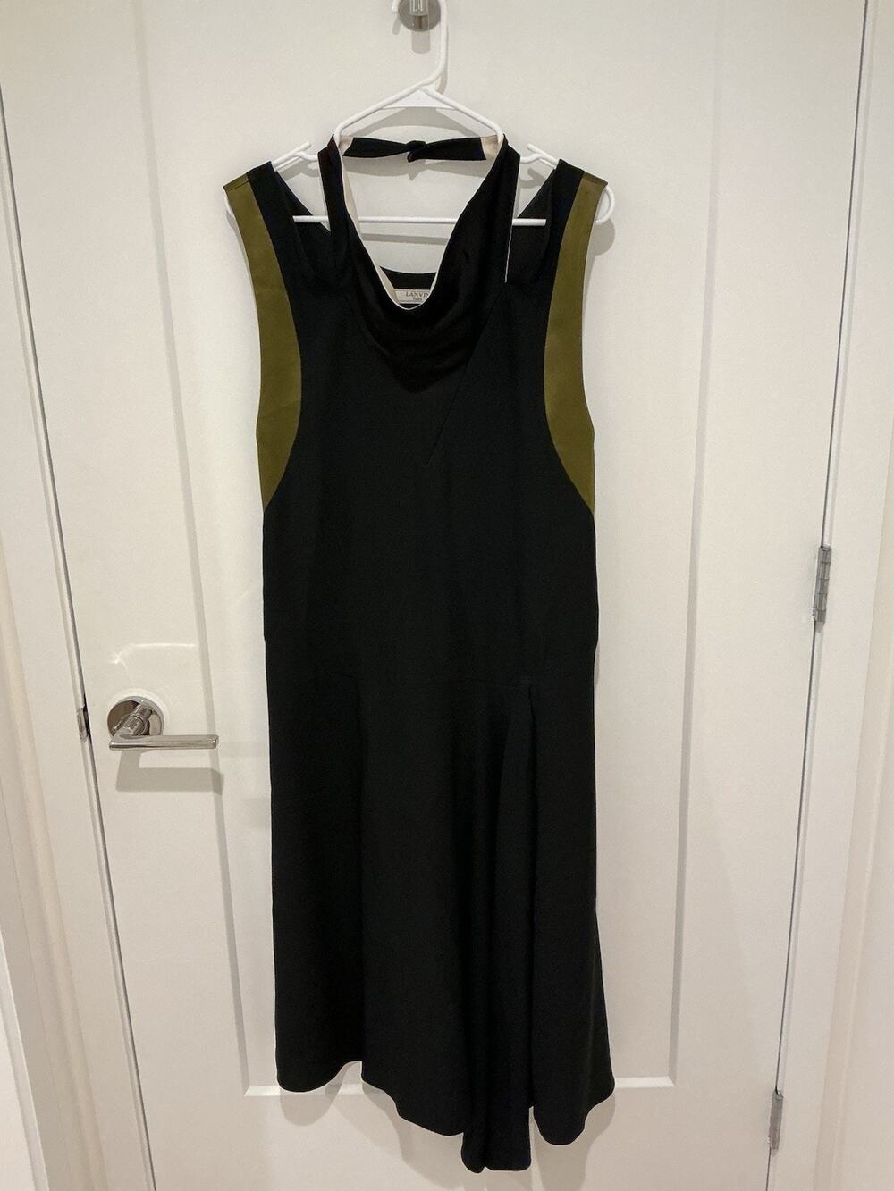 Lanvin Women’s Black with Olive Trim Long Cocktail Dress Size 34/US 2